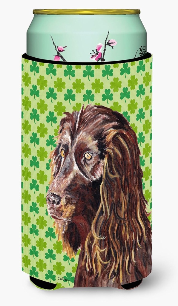 Caroline's Treasures SC9574TBC Boykin Spaniel Lucky Shamrock St. Patrick's Day Tall Boy Hugger Can Cooler Sleeve Hugger Machine Washable Drink Sleeve Hugger Collapsible Insulator Beverage Insulated Ho