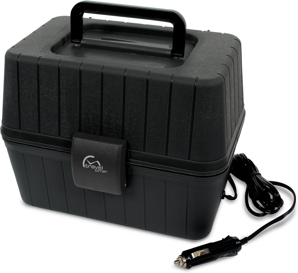 TRAVEL TIME 12V Portable Stove with 5-Pans & Lids, 150w – Universal for Most Vehicles, Mini Microwave Food Warmer for Car, Truck, Travel, Work Cooking