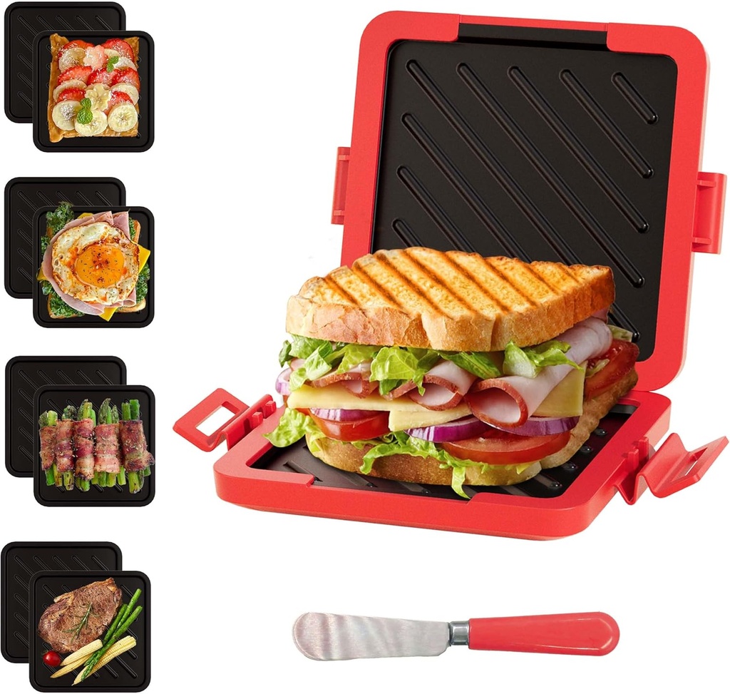 RED Microwave Toastie Sandwich Maker with Butter Knife, Microwave Toaster, Sandwich Maker, Panini Maker, Dishwasher Safe,NO Electricity,Wireless,Time Saving,Fast,Toastie Safe in Microwave Oven