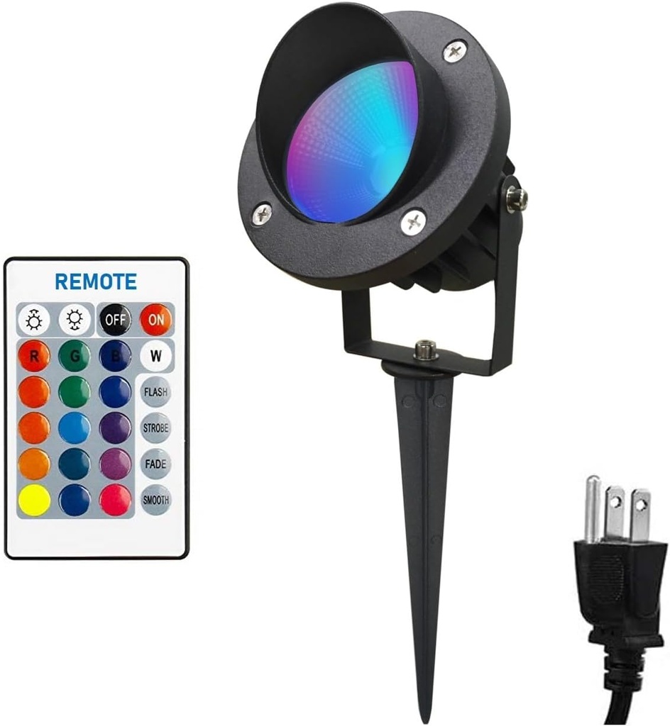 LED Color Landscape Outdoor Spotlight - 120V 25W Remote Waterproof Spot Lights for Yard Garden Tree House Halloween Christmas Lighting