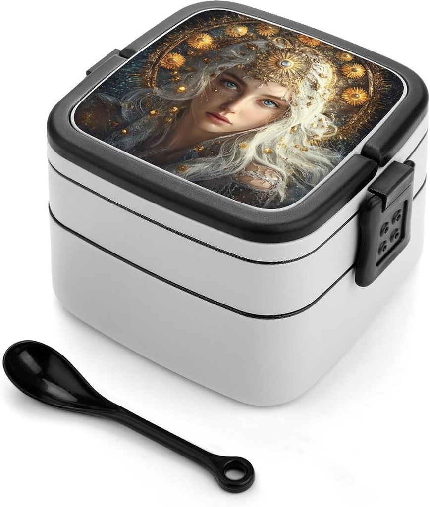 Moon Goddess Selene Greek Mythology Portable Bento Box with Handle 2 Compartment Leak-Proof Stackable Lunch Box for Work Picnic Camping