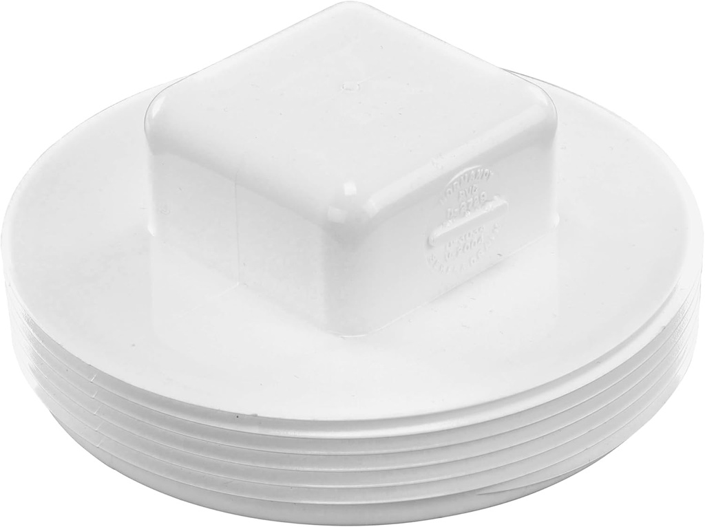 NDS 41P8 PVC S&D Cleanout Plug, with 4-Inch MPT Connection, Works with 4-Inch FPT drain fittings attached to Sewer and Drain Pipe, White