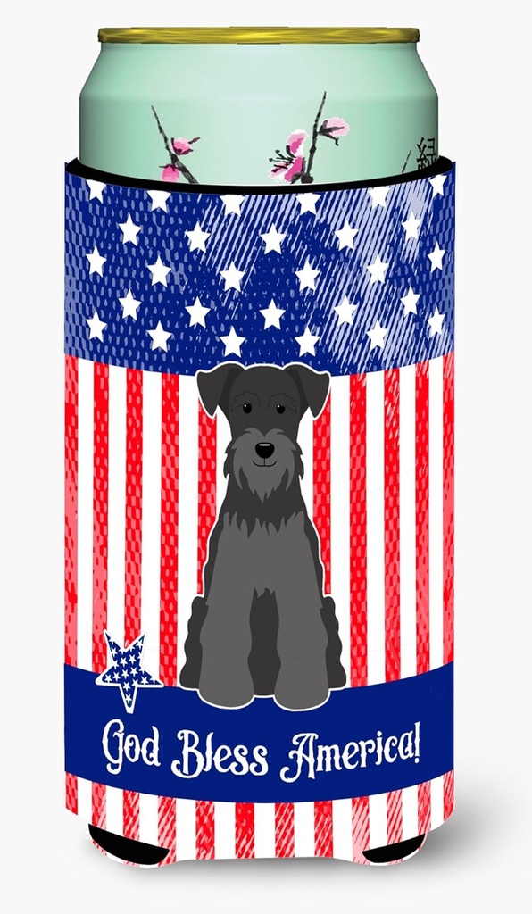 Caroline's Treasures BB3046TBC Patriotic USA Miniature Schnauzer Black Tall Boy Hugger Can Cooler Sleeve Hugger Machine Washable Drink Sleeve Hugger Collapsible Insulator Beverage Insulated Holder
