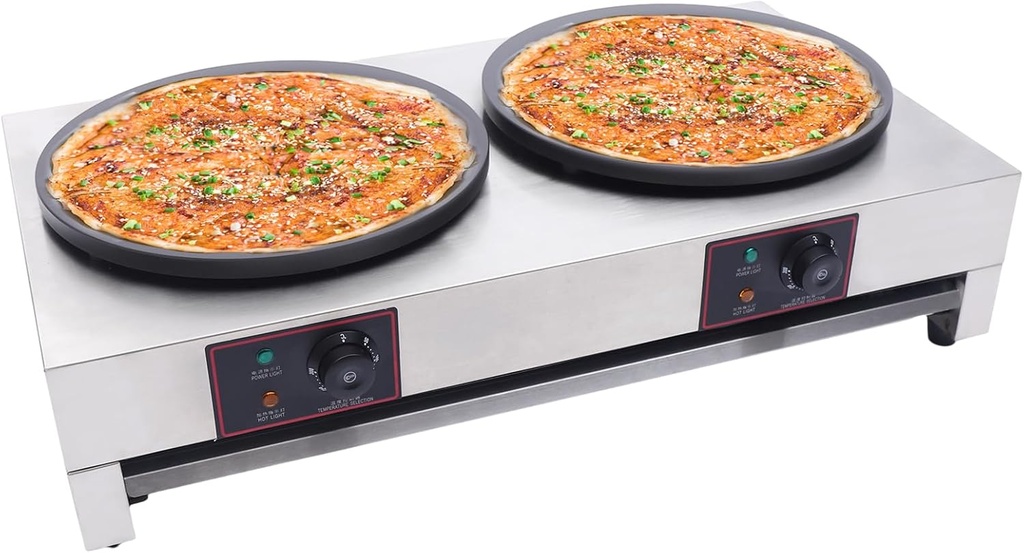 Electric Crepe Maker, 3400W Double Plates Crepe Pan Pancake Griddle Commercial Waffle Iron with Spreader, 15.7in Nonstick Hot Plates, 122-572℉ Adjustable Temperature