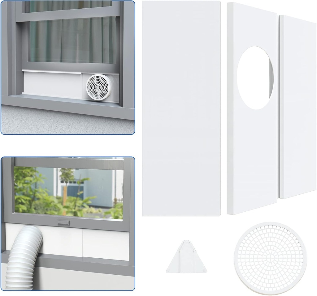 Portable Air Conditioner Window Kit for 5" Diameter Exhaust Hose, 59" Length Adjustable Window Seal Panels with Plastic Guard, Window Vent Kit for Sliding Horizontal or Vertical Windows