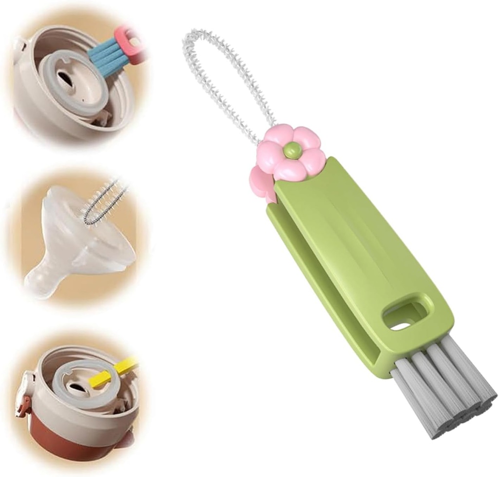 3 in 1 Cup Lid Gap Cleaning Brush, Multifunctional Bottle Brush, Cup Lid Gap Cleaner, Home Kitchen Crevice Cleaning Brush Tools (Green)