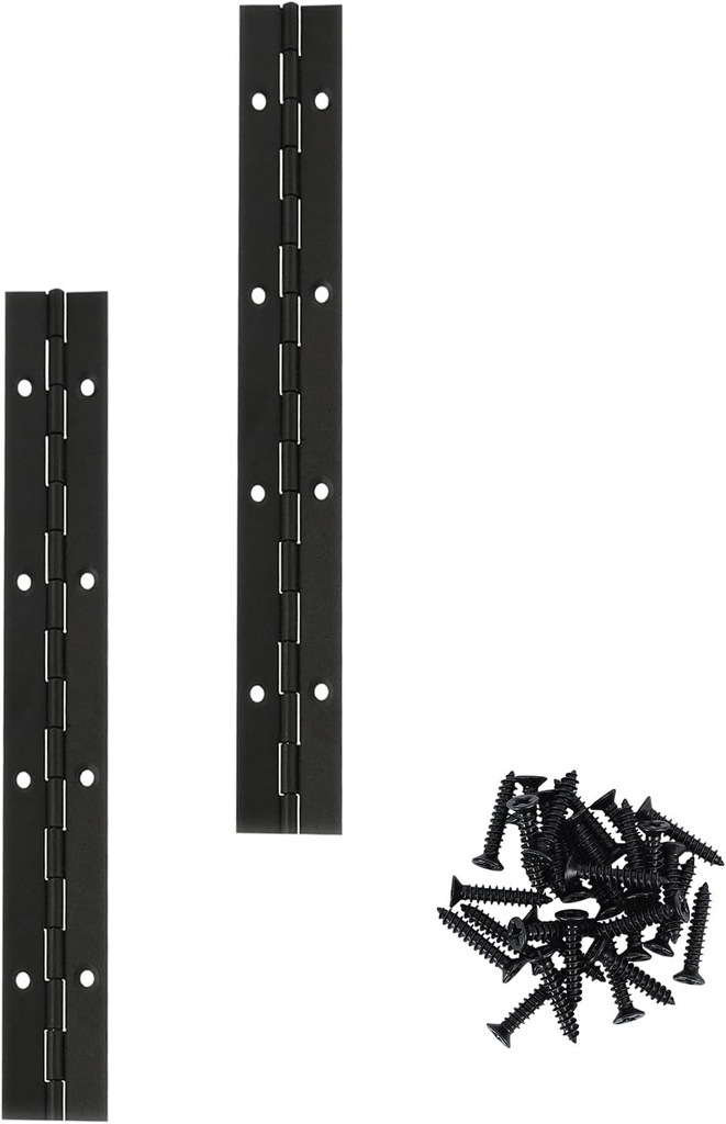2Pcs 8inch Black Heavy Duty Continuous&Piano Hinges,1.2" Open Width Stainless Steel Piano Hinge with Holes and Screws,Working for Wood Box,Wood Furniture,Piano Cabinets.