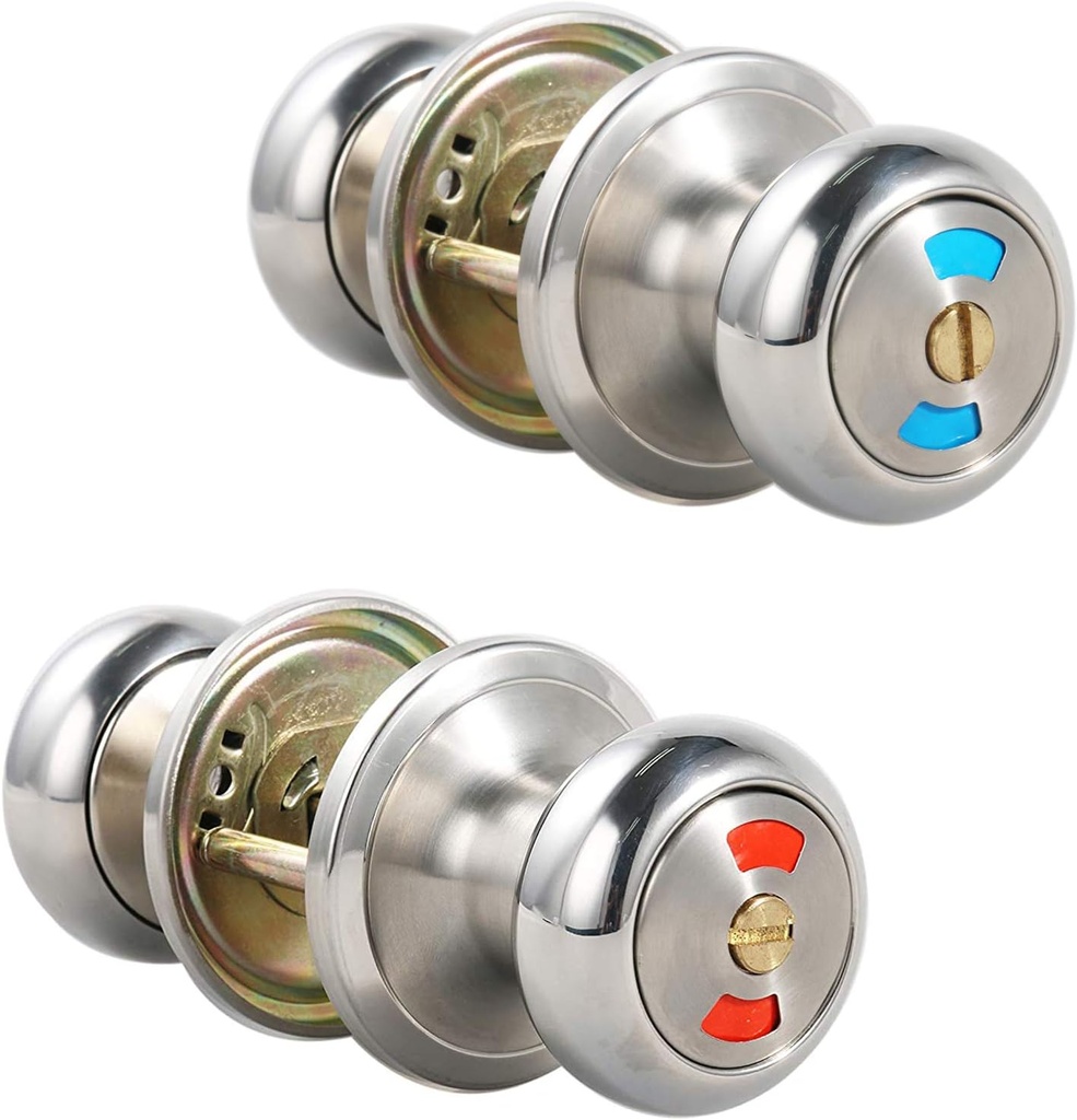 Mutex Twin-Pack Bathroom Door Lock Knob, Color Indicator for Vacant or Occupied in Use Restroom, Thumbturn, Emergency Unlock, Fits Standard 2 1/8" Doors