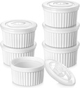 vancasso 8 oz Ramekins with Lid, Porcelain Creme Brulee Souffle Dishes, White Pudding Custard Cups Ramiken for Baking, Dishwasher and Oven Safe, Set of 6