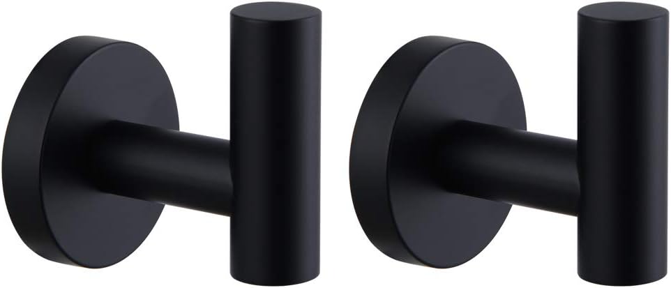 Matte Black Bathroom Towel Hooks SUS 304 Stainless Steel Coat Hook Round Clothes Wall Mounted Towel Coat Robe Hook Cabinet Closet for Bath Kitchen Garage Hotel