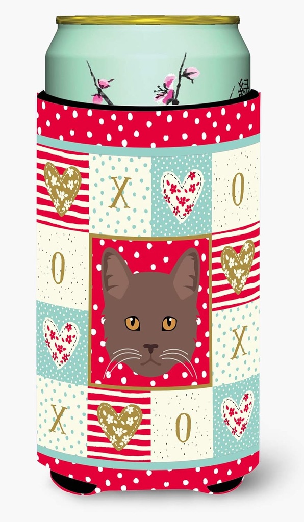 Caroline's Treasures CK5178TBC York Chocolate Cat Love Tall Boy Hugger, Red Can Cooler Sleeve Hugger Machine Washable Drink Sleeve Hugger Collapsible Insulator Beverage Insulated Holder