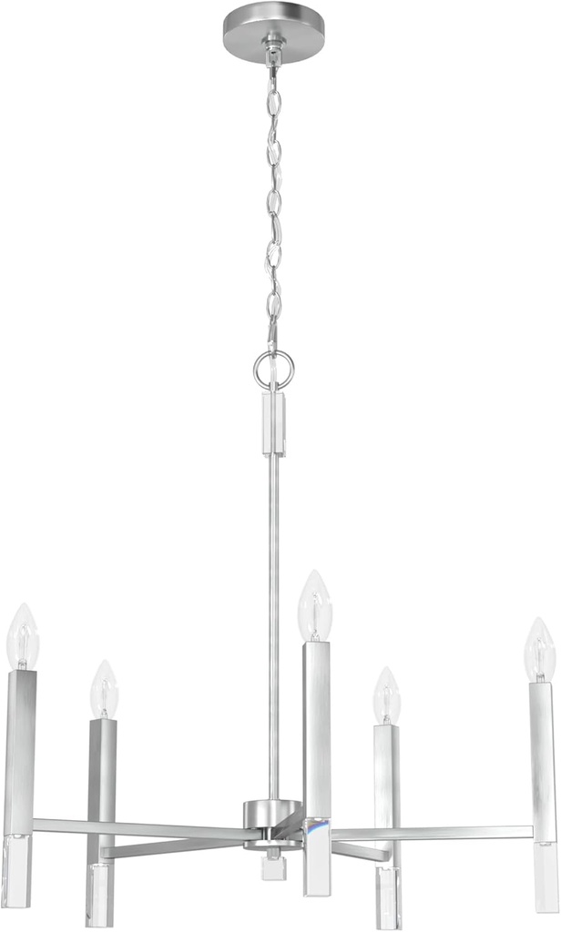 Hunter - Sunjai 5-light Brushed Nickel, Large Chandelier, Dimmable, Formal Style, Candle Shaped, for Bedrooms, Kitchens, Dining, Living Rooms - 19522