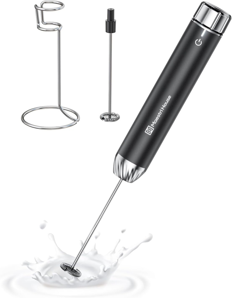 [BRSRAZTQBZ6Q4E3H] Maestri House Rechargeable Milk Frother with Stepless Speed Control, LunaFro Max Handheld Electric Foam Maker Waterproof Drink Mixer Foamer with Stand & Detachable Whisks for Lattes, Cappuccino