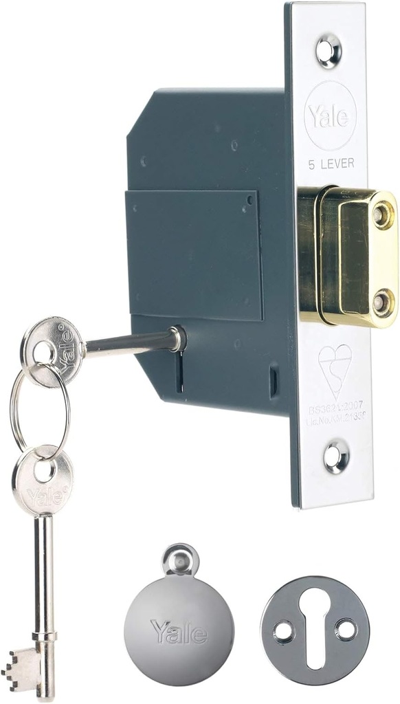 Yale P-M562-CH-67 PM562 British Standard 5 Lever Mortice Deadlock, High Security, Visi Pack, Suitable for External Doors, Chrome Finish, 2.5 Inch/64 mm