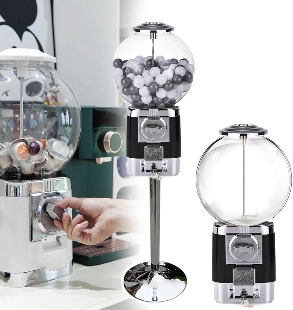 Coffee Pod Gumball Machine,Vending Machine,Convenient Storage/Hold 240 3.2cm Capsules,Coffee Pod Holder,with Metal Stand&20 Colored Ball Shells for Business Or Home,Black