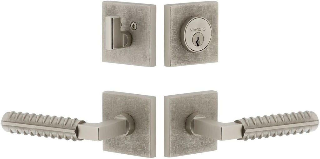 Viaggio QADMLNCON-REB_Combo_234_LH Motivo Left Handed Solid Brass Single Cylinder Keyed Entry Door Lever Set and Deadbolt Combo Pack - 2-3/4" Backset - Satin Nickel