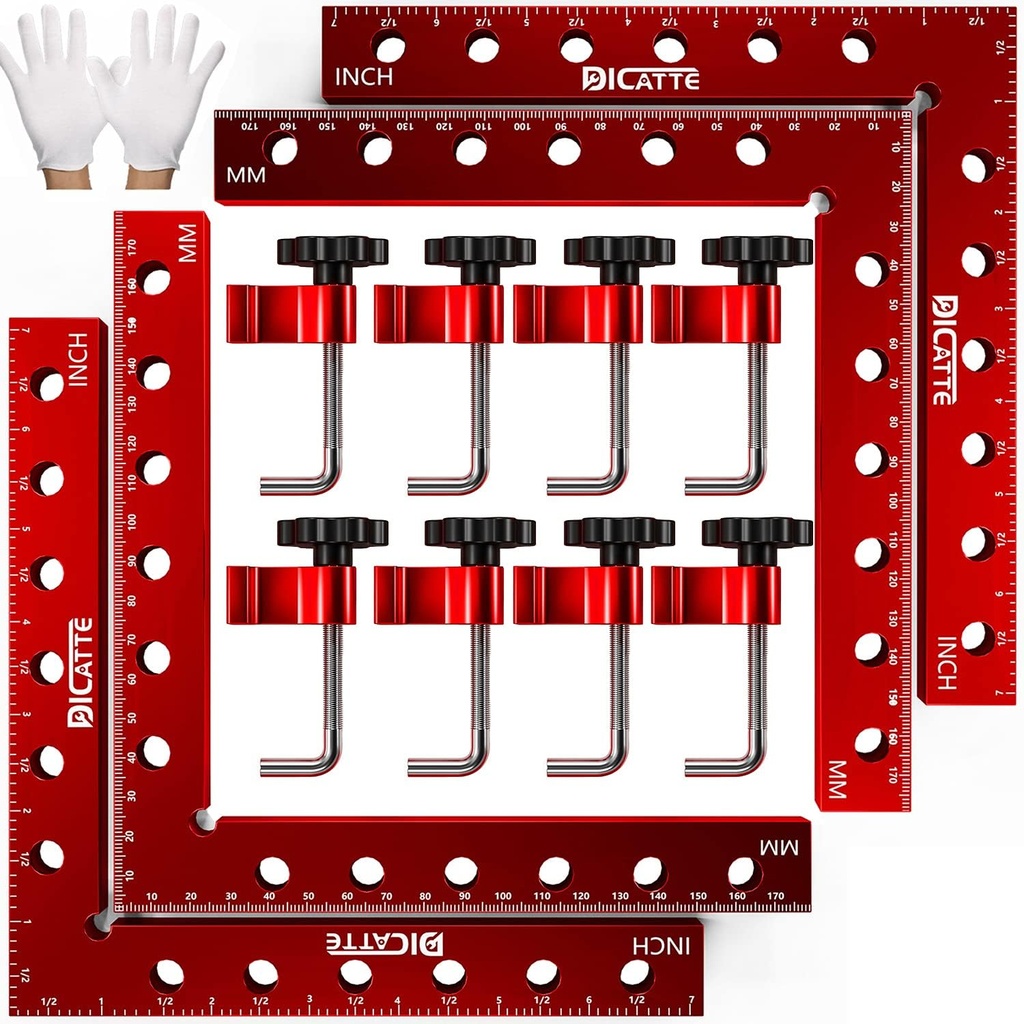 90 Degree Positioning Square Right Angle Clamp 7.1" x 7.1" Aluminum Alloy Woodworking Carpenter Tool,4 Pcs Right Angle Clamps With 8 Clamps,For Picture Frame Box Cabinets Drawers