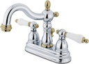Elements of Design EB1604PL Center Set Lavatory Faucet with Porcelain Lever Handle, 4", Chrome/Polished Brass