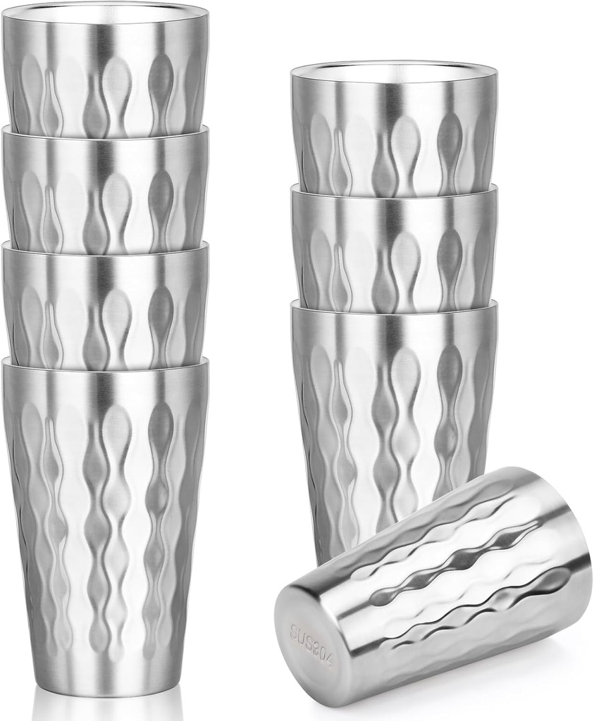 Stainless Steel Double Wall Cups, 16 oz Insulated Tumbler, 8 Pack Unbreakable Stackable Water Tumblers Insulated Metal Cup Premium Drinking Glasses for Travel Camping Home Outdoor