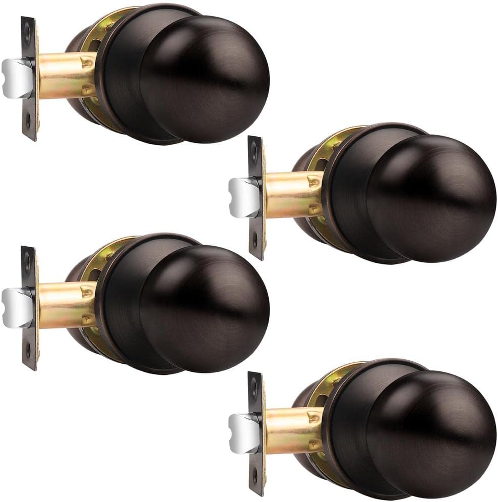 Probrico Oil Rubbed Bronze Hall/Closet Knobs, Interior Passage Door Knobs, Keyless Round Door Knobs Non-Locking Handles (4 Pack)