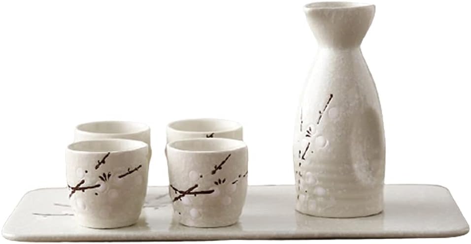 Sake Set Japanese Sake Pot Set Traditional Sake Cup Hand Painted Design Porcelain Pottery Ceramic Crafts Wine Glasses Cups 6 Piece,H,practical
