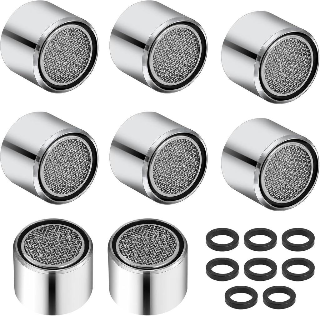 Faucet Aerator for Kitchen and Bathroom Sink, 8 Pcs Female Thread Chrome Brass 55/64 Inch 22mm Filter With Gasket