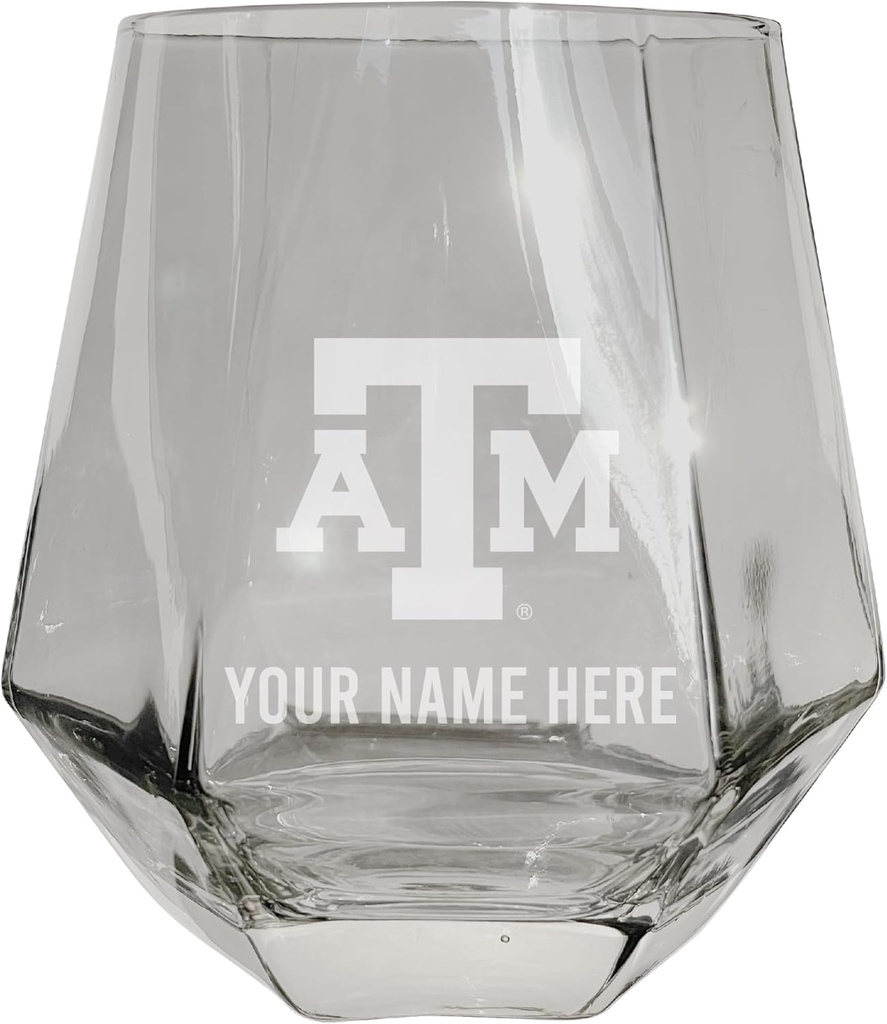 R and R Imports Texas A&M Aggies Customizable Stemless Diamond Wine Glass Engraved 10 oz Clear Officially Licensed Single Unit