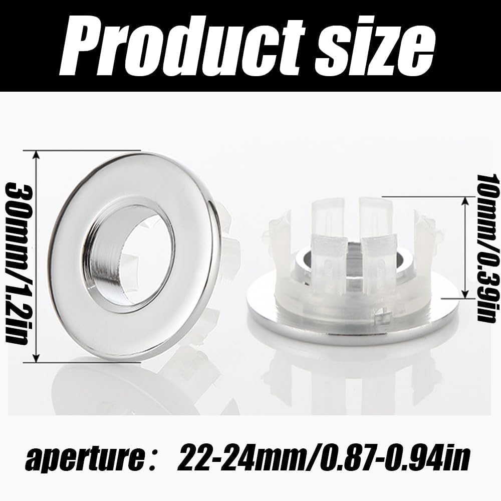 2Pcs Sink Overflow Ring, Brushed Nickel Bathroom Vanity Sink Overflow Cover, Sink Insert in Round Trim Cap, Kitchen Bathroom Sink Accessories, Sliver