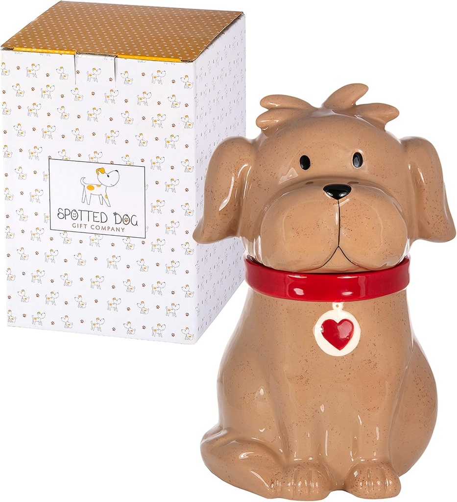 SPOTTED DOG GIFT COMPANY Ceramic Cookie Jar with Lid, Large Dog Treat Jar for Cookies & Biscuits, Cute Novelty Storage Container for Kitchen Counter, Gifts for Dog Lovers - 49oz Brown