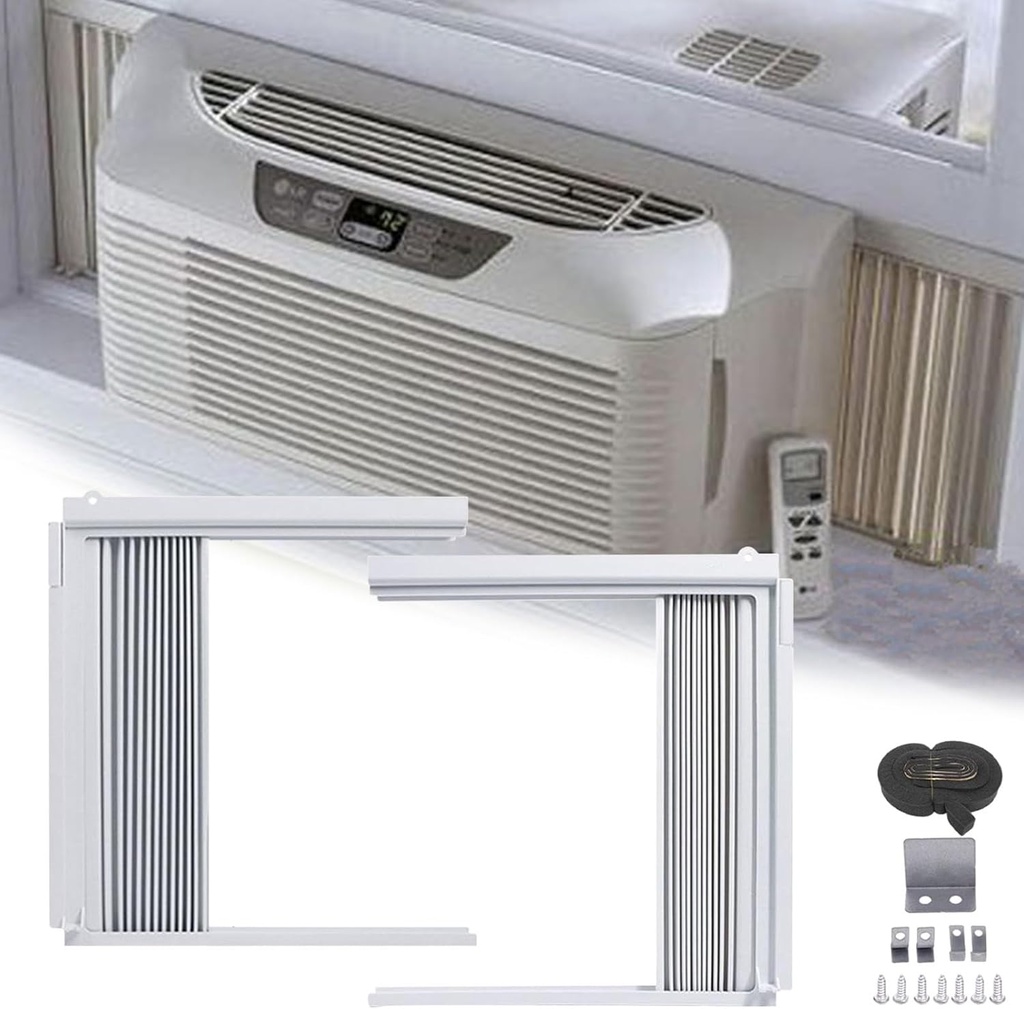 Generic Window Air Conditioner Side Panels with Frame, Room AC Accordion Filler Curtains Kit Replacement, Adjustable Insulation AC Side Panel for Preventing Heat Noise, Harsh Light (S)