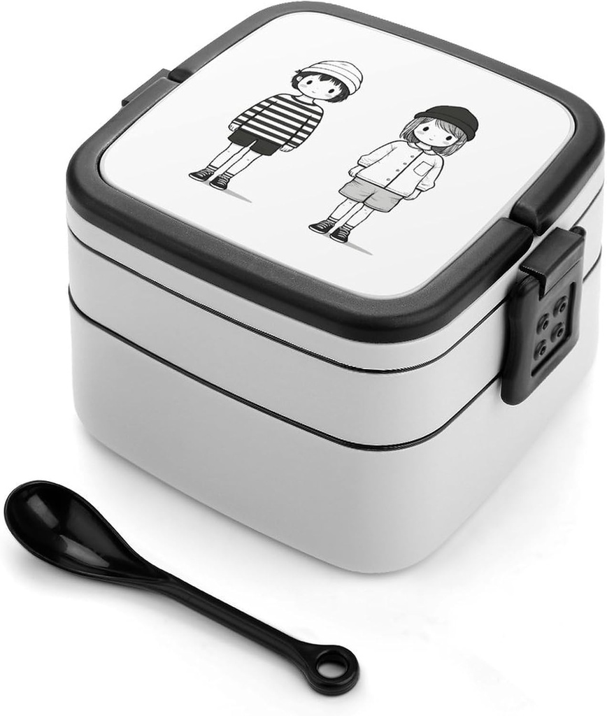 Kids Illustration Bento Box Adult Lunch Box All-in-One Stackable Bento Lunch Box with Compartments Double Layer Lunch Boxes Leak-Proof Lunchbox Lunch Containers for Work Picnics Travel