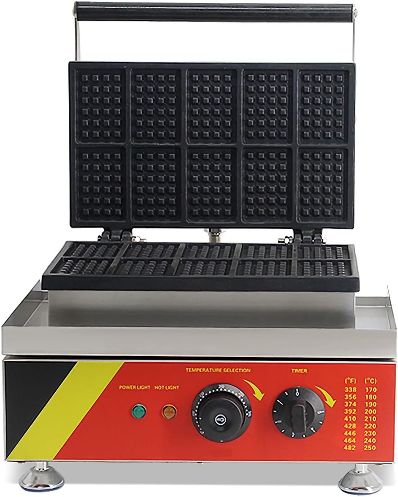 INTSUPERMAI Electric Commercial Waffle Maker Machine with 10PCS Nonstick Baker Belgian Waffle Cake Waffle Iron Machine for Home Commercial Use 110V 1500W