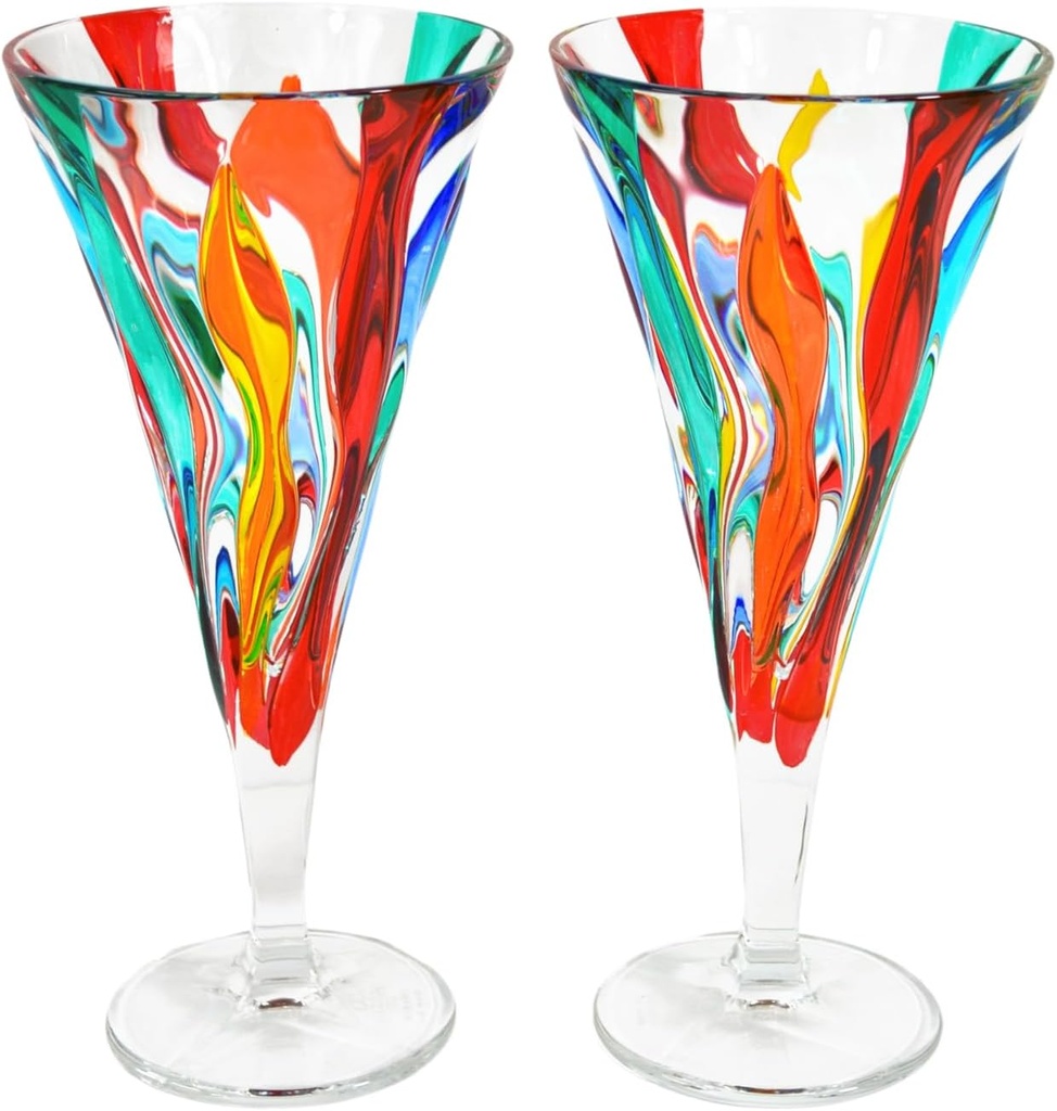 MY ITALIAN DÉCOR MyItalianDecor Jazz Crystal Wine Drinking Glasses, SET OF 2, 8 oz Glasses, Modern, Elegant Stemware, Stemmed Wine Glasses, Unique Gift, Hand Painted In Italy