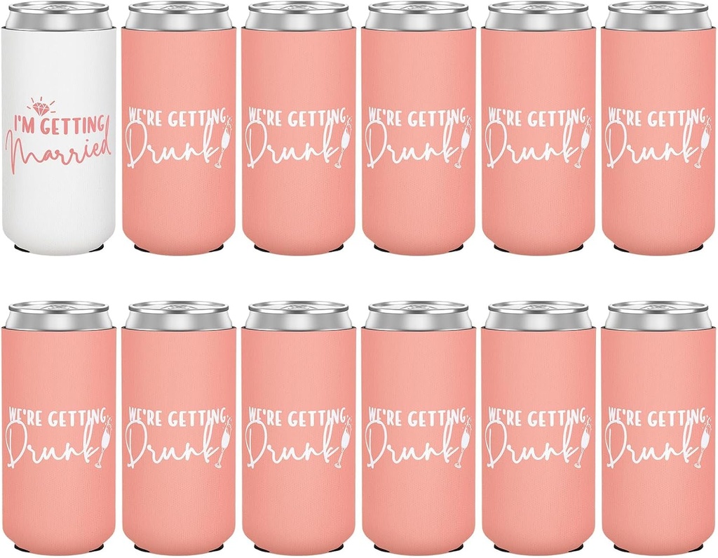[BRSRE2QZDIFWMAA2] 12 Pcs Bachelorette Party Can Coolers, Neoprene Insulated Can Sleeves Drink Holders for Bridal Shower Decorations, Bachelorette Party Favors for Bride Bridesmaid Gifts, Slim