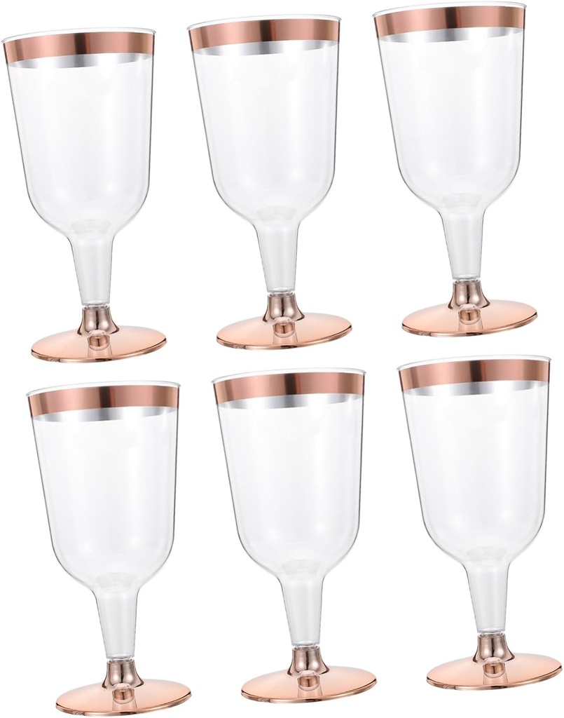 Garneck 6pcs Disposable Goblet Cups Rim Plastic Flutes for Parties Weddings and Cocktails Unbreakable Drinking Cups for Events
