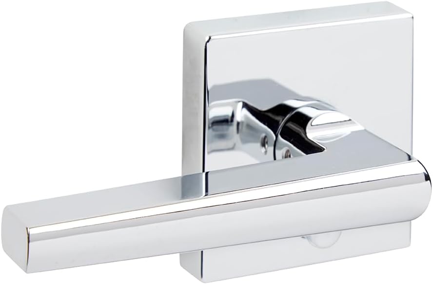 Delaney Hardware Vida Privacy Door Handle with Square Trim, Fits Door 1-3/8 to 1-3/4 in. Thick, Polished Chrome – Reversible Left/Right-Handed Bed & Bathroom Push Button Door Lever – Easy to Install