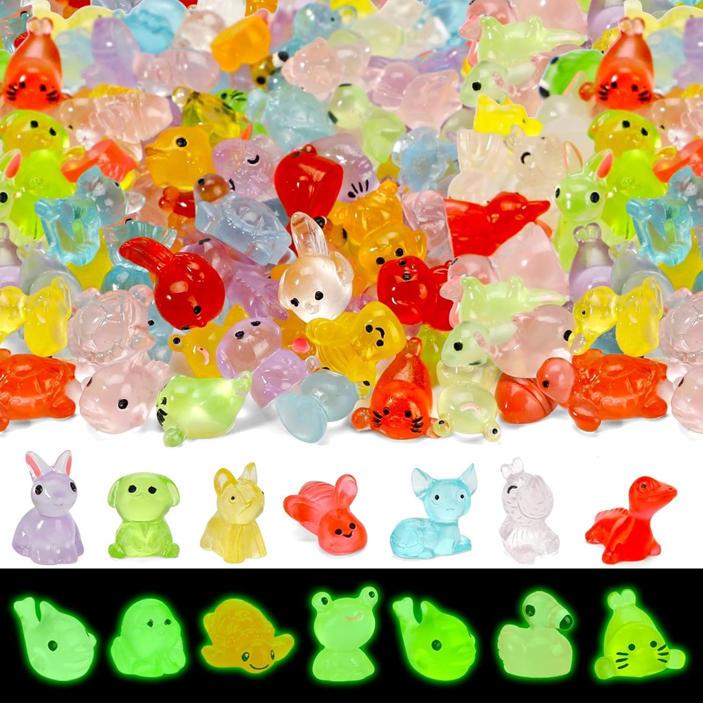 120 Pcs Mini Resin Animals Glow in The Dark, Small Resin Animals Variety Pack Luminous Miniature Farm Ocean Figures Tiny Plastic Duck to Hide Garden Aquarium Dollhouse Office Home Decor