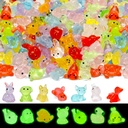 120 Pcs Mini Resin Animals Glow in The Dark, Small Resin Animals Variety Pack Luminous Miniature Farm Ocean Figures Tiny Plastic Duck to Hide Garden Aquarium Dollhouse Office Home Decor