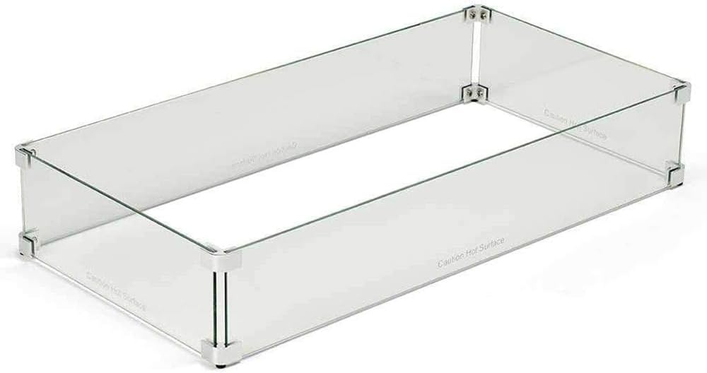 HPC Fire Rectangle Fire Pit Glass Wind Guard (WG55X15-L), 55x15-Inch