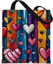 Rainbow Hearts Pattern Canvas Tote Bag for Women Girls Colorful Hearts Pop Art Reusable Grocery Shoulder Bag for Shopping Travel Beach Fashion Totes