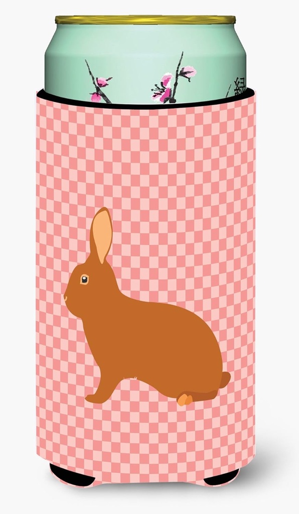 Caroline's Treasures BB7969TBC Rex Rabbit Pink Check Tall Boy Hugger Can Cooler Sleeve Hugger Machine Washable Drink Sleeve Hugger Collapsible Insulator Beverage Insulated Holder