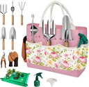 22PCS Garden Tools Set for Women,Heavy Duty Hand Tool Kit Included Handy Tote Bag/Trowel/Repotting Mat/Rake/Pruner/Gloves/Plant Tags,Garden Supplies Gardening Gifts for Beginner Mom-Pink
