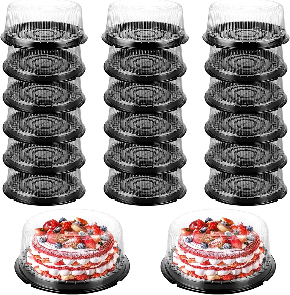 20 Pack 8" Disposable Cake Containers with Lids, Disposable Cake Carriers, Plastic Cake Container, Clear Plastic Cake Carrier, Disposable Cake Holder for Transport, Displaying, Storing Cakes