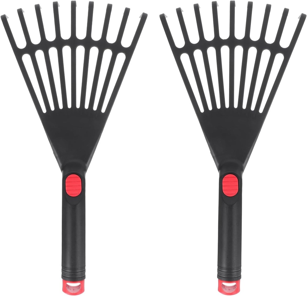 Lawn Rake Head Hand Rake Garden Tool, 2PCS Plastic Hand Rake Soil Tiller with Ergonomic Handle, Small Rake for Leaves, Gardening, Cultivating, Loosening Soil & Spreading Mulch