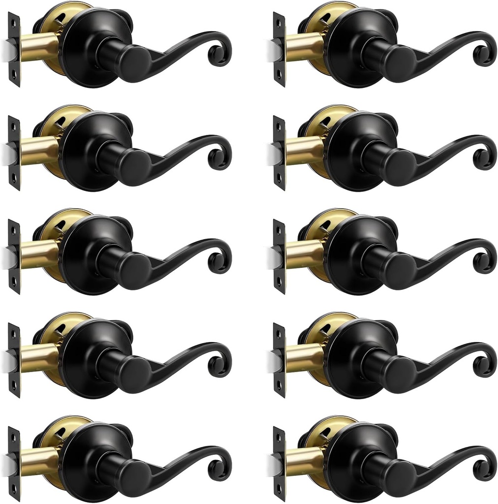 Elegant Black Matte Interior Door Handles for Closet and Hallway, 10 Pack Passage Door Handle Lever with Modern Style and Durable Finish