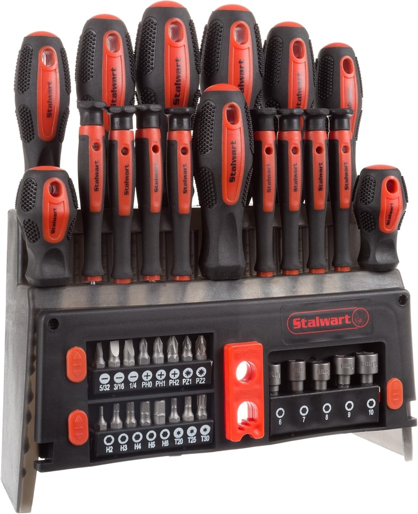 39-Piece Magnetic Screwdriver Set - Screw Driver Set Kit with Bits, Power Nut Driver and Wall Mountable Stand - Tool Kit with Phillips, Torx and Flathead Screwdrivers - Tool Sets for Men by Stalwart
