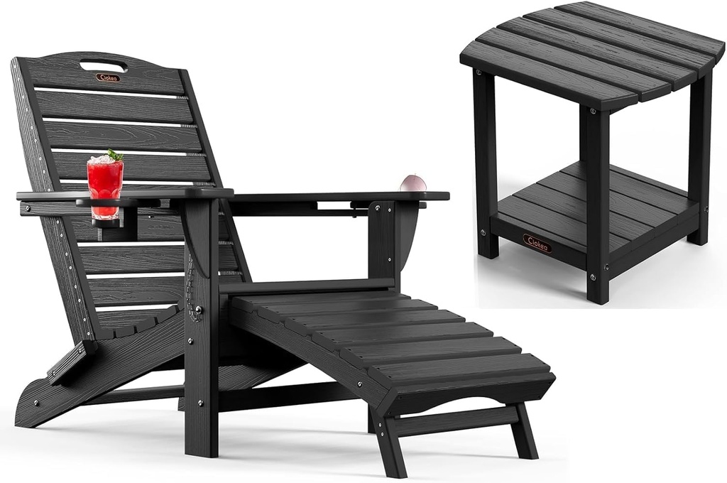 Ciokea Folding Adirondack Chair with Retractable Ottoman + Adirondack Outdoor Side Table