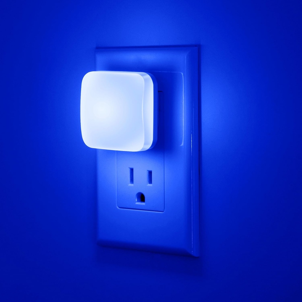 Blue Night Lights Plug into Wall, Nightlights With Light Sensor Dusk to Dawn, 0.3W Square Plug in Night Light for Kids, Blue Night Light for Bathroom Bedroom Kitchen, 2 Pack LED Night Lights