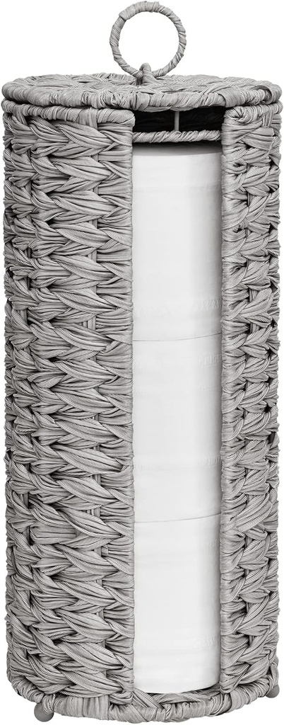 GRANNY SAYS Toilet Paper Storage with Lid, Toilet Paper Holder Stand with Storage, Woven Basket for 3 Mega Rolls, Decorative Tissue Holder for Bathroom, Gray