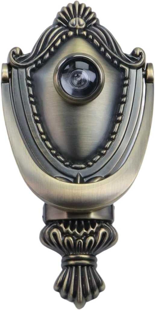 LC LICTOP Vintage Front Door Knocker with Peephole, 5.9x3.0 Inch, Zinc Alloy with Classic Brushed Silver Finish, Heavy Duty Decorative Gate Knocker, Bronze